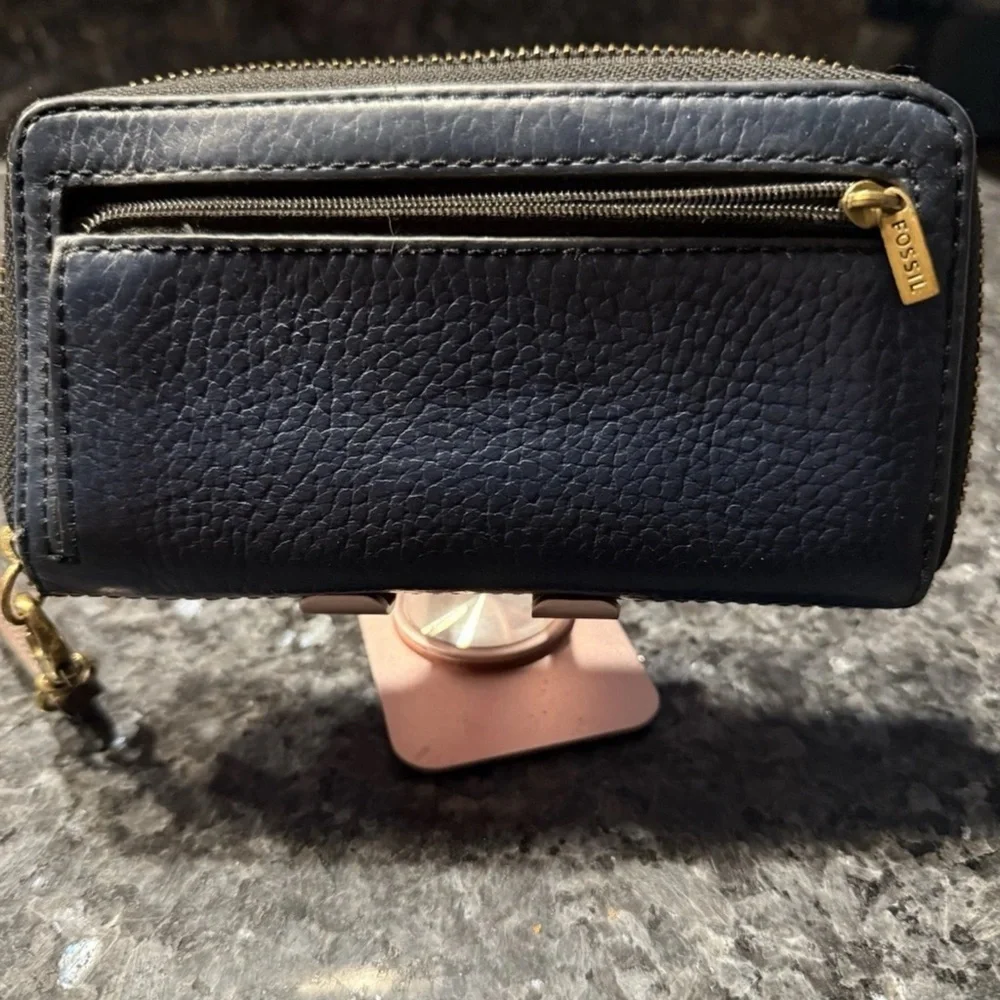 Fossil Women’s Clutch Wallet Leather Brown Black Grey 10-Card Plus Change Pocket
